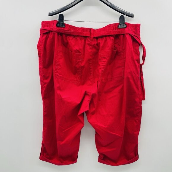 Lane Bryant Womens Size 18 Belted Utility Capri Pedal Pants Stretch Panel in Red - Picture 3 of 5
